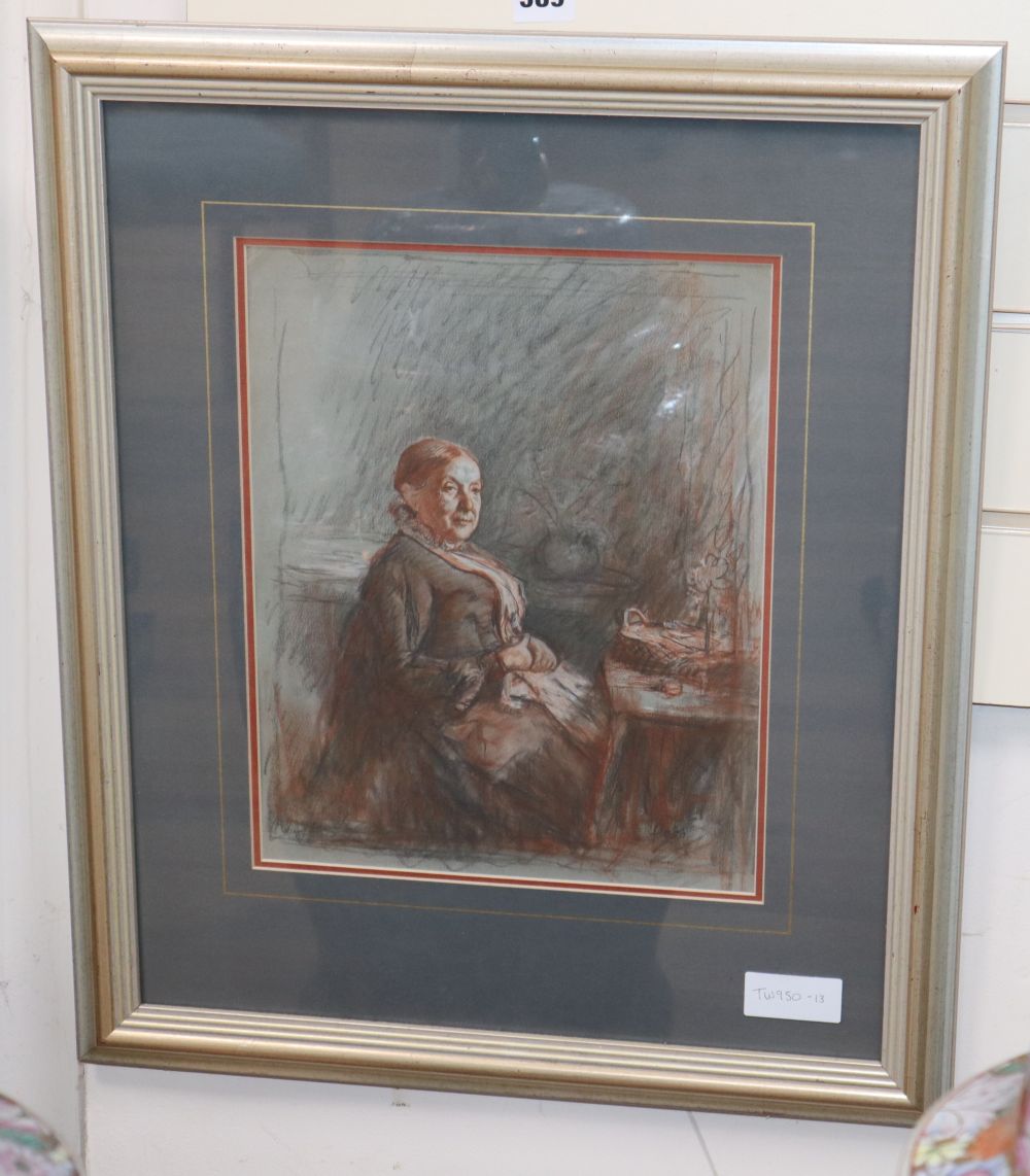 French School (19th century), portrait of a seated elderly lady, pastel, 33 x 26cm